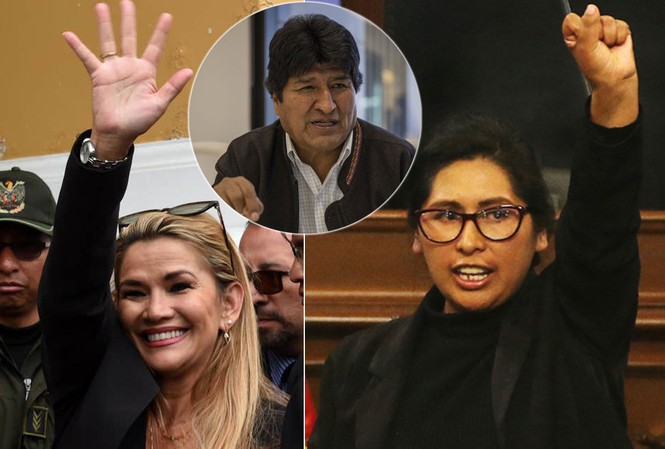 Ông Morales nói gì khi hai nữ nghị sĩ đều xưng là nguyên thủ Bolivia? Bà Monica Eva Copa (phải), bà Jeanine Anez (trái), ông Evo Morales (giữa).