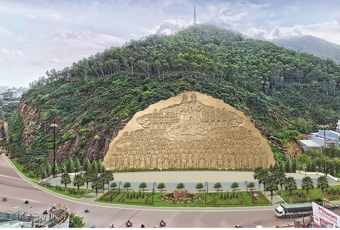 Tạc phù điêu 'Lạc Long Quân - Âu Cơ' siêu khủng trên núi ở Bình Định Bức phù điêu có tổng chiều dài 81,5m được điêu khắc vào vách núi với chủ đề “Lạc Long Quân - Ấu Cơ và cội nguồn sức mạnh đại đoàn kết dân tộc”.