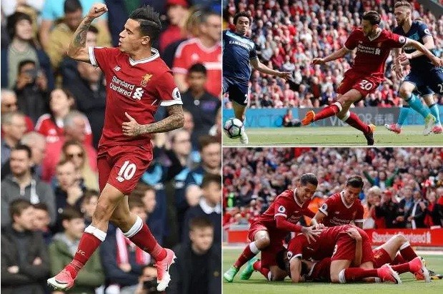 Man City và Liverpool giành vé dự Champions League Niềm vui của các cầu thủ Liverpool.
