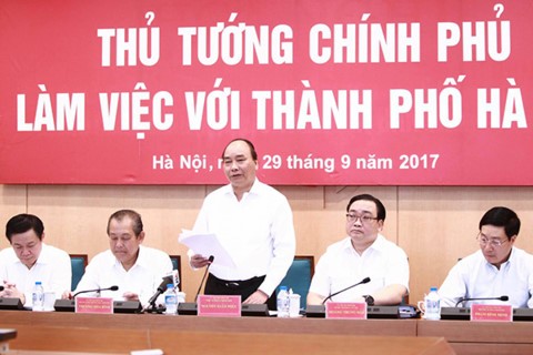 Thủ tướng Nguyễn Xuân Phúc: Hà Nội phải nói rõ quan điểm của mình Thủ tướng Nguyễn Xuân Phúc phát biểu tại buổi làm việc sáng nay (ảnh P.Khánh)