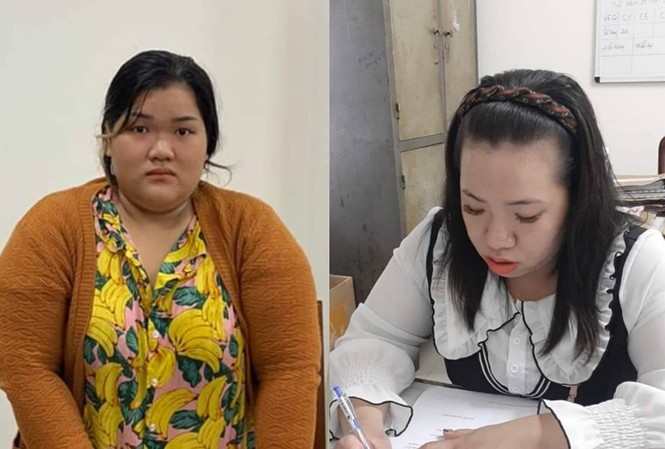 'Nữ quái' dụ người mua dâm để cướp tài sản Lê Thị Thu Thảo (trái) và Trần Phạm Ngọc Châu tại cơ quan công an