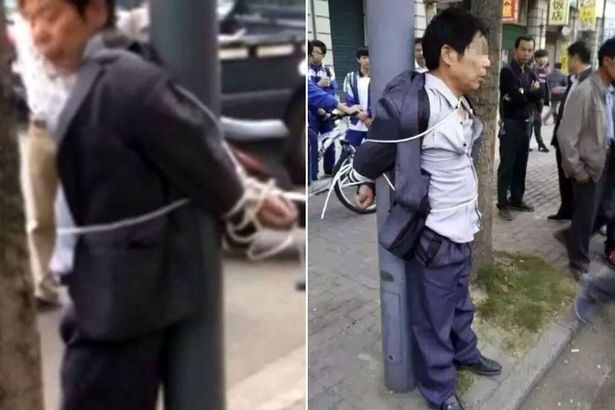 Kẻ 'biến thái' bị trói vào cột đèn đường vì quấy rối nữ sinh Cặp vợ chồng đánh đập, trói kẻ định quấy rối con gái vào cột đèn trước khi báo cảnh sát.