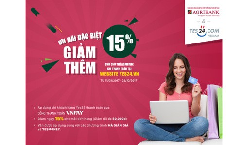 Giảm giá 15% tại website Yes24.vn cho khách hàng của Agribank Giảm giá 15% tại website Yes24.vn cho khách hàng của Agribank