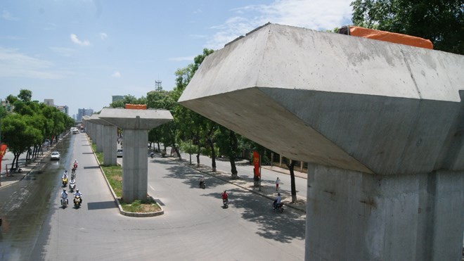 Dự án thành “con tin” Dự án đường sắt Cát Linh - Hà Đông đang được thi công (đoạn trên đường Nguyễn Trãi - Thanh Xuân - Hà Nội). Ảnh: Lê Việt