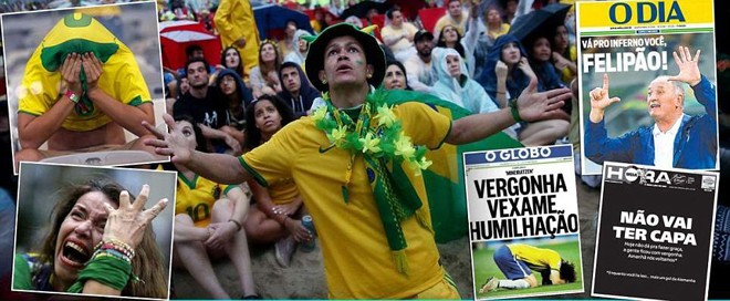 Samba thảm bại vì bốc đồng Người hâm mộ Brasil bàng hoàng, đau đớn chứng kiến cảnh đội nhà bị “thảm sát”. ảnh: Dailymail