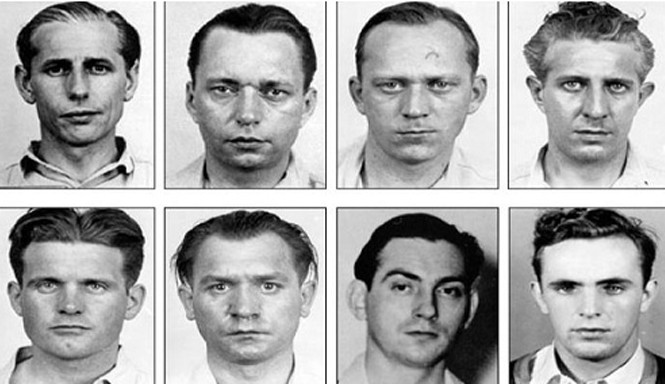 Giải mật kế hoạch khủng bố nước Mỹ của Hitler 8 thành viên trong đội biệt kích khủng bố nước Mỹ của Đức Quốc xã. Nhóm trưởng Dasch ở hàng trên, bên trái ngoài cùng. Ảnh: Weta.