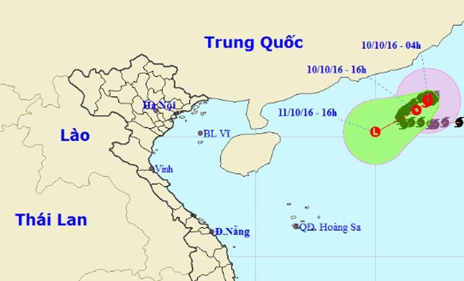 Bão số 6 suy yếu thành áp thấp nhiệt đới Vị trí và dự báo đường đi của cơn bão số 6. Nguồn: Trung tâm dự báo khí tượng thủy văn Trung ương.
