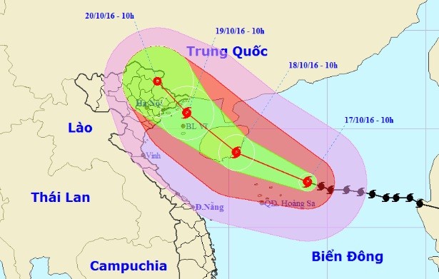 Bão giật cấp 17 hướng vào Quảng Ninh-Nam Định Vị trí và dự báo đường đi của cơn bão số 7. Nguồn: Trung tâm dự báo khí tượng thủy văn Trung ương.