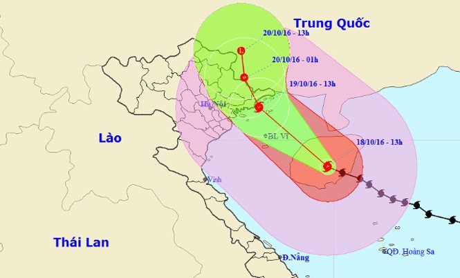 Bão số 7 cách Quảng Ninh-Hải Phòng 360km, gió giật cấp 16 Vị trí và dự báo đường đi của cơn bão số 7. Nguồn: Trung tâm dự báo khí tượng thủy văn Trung ương.