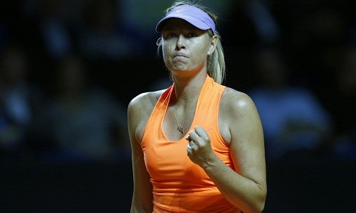 Mỹ nhân Sharapova chiến thắng trong trận trở lại sau án cấm Sharapova vui mừng sau khi giành chiến thắng. Ảnh: Reuters.