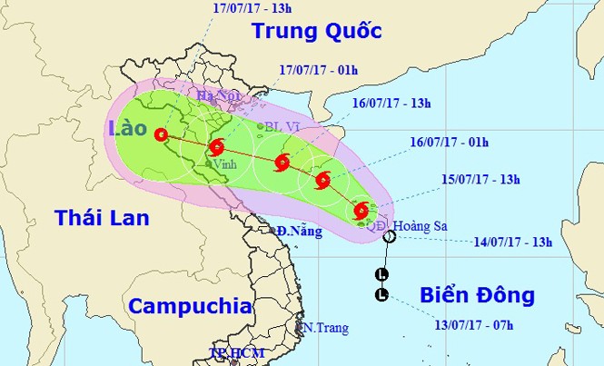 Bão số 2 giật cấp 10, dự báo đổ bộ vào Thanh Hóa - Hà Tĩnh Dự báo đường đi và vị trí của cơn bão số 2. Ảnh: NCHMF.