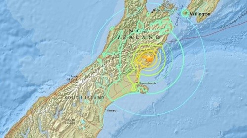 Động đất 7,8 độ Richter gây sóng thần ở New Zealand Tâm chấn động đất. Đồ họa: USGS