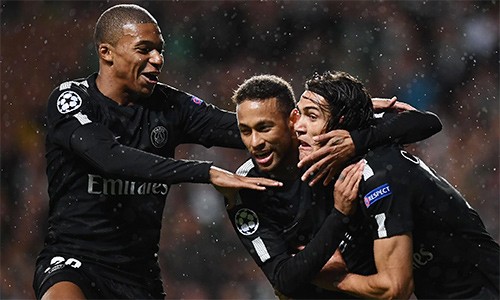 Neymar và Mbappe thăng hoa, PSG đại thắng Tam tấu "CMN" với Cavani, Mbappe và Neymar cho thấy sức huỷ diệt khủng khiếp trên sân Celtic Park. Ảnh: AFP.