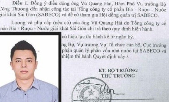 Chất vấn nguyên Bộ trưởng Công Thương về nhân sự Sabeco Ông Vũ Quang Hải và quyết định điều động về làm thành viên HĐQT đại diện cho cổ phần nhà nước, đồng thời kiêm chức Phó tổng giám đốc Tổng Cty Bia rượu, nước giải khát Sài Gòn (Sabeco) hồi đầu năm 2015.