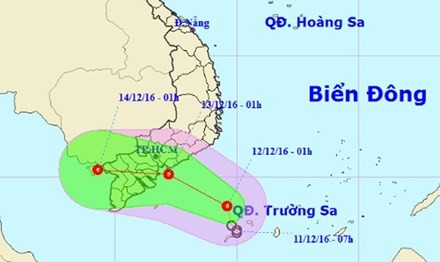 TPHCM khẩn trương ứng phó áp thấp nhiệt đới trên Biển Đông Hướng đi chuyển của áp thấp nhiệt đới trên Biển Đông.
