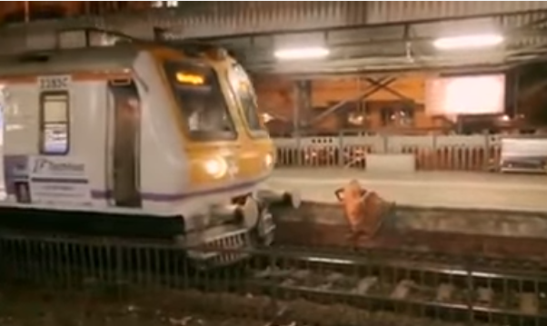 Tàu 70km/giờ phanh gấp, người phụ nữ may mắn thoát chết Khoảnh khắc người phụ nữ thoát chết trong gang tấc. Ảnh cắt từ video