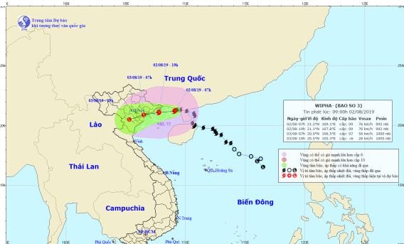 Bão số 3 di chuyển chậm, gió giật cấp 8 ở Bạch Long Vĩ Vị trí và đường đi của bão. Ảnh: Trung tâm Dự báo Khí tượng Thuỷ văn Quốc gia