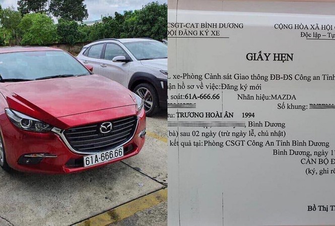 Bản tin 8H: Xôn xao chủ xe Mazda bốc được biển số đẹp 61A 666.66 Biển số anh Ân bốc được. Ảnh: NLĐ