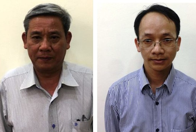 Ông Lê Văn Thanh và Nguyễn Thanh Chương mời luật sư Hai ông Lê Văn Thanh và Nguyễn Văn Chương (trái sang). Ảnh: Công TTĐT Bộ CA