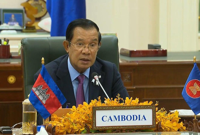 Thủ tướng Campuchia Hun Sen dự Hội nghị cấp cao ASEAN trực tuyến ngày 26/6. (Ảnh: Freshnewsasia)