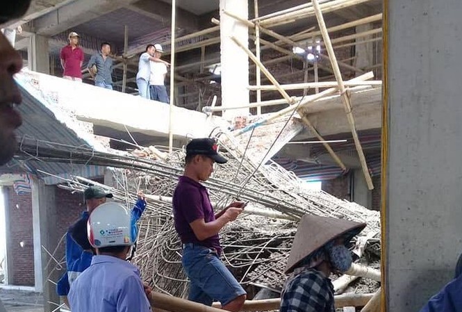 Sập giàn giáo công trình xây dựng, một người tử vong Hiện trường vụ việc.