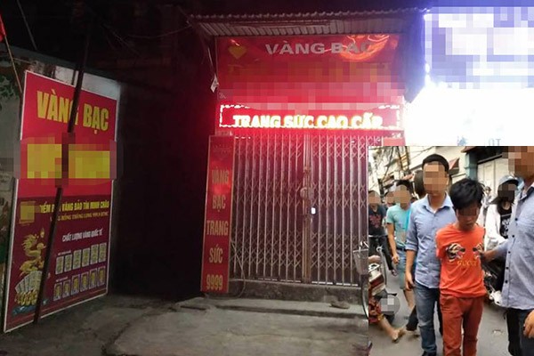 Nam thanh niên vào tiệm vàng thử nhẫn rồi bỏ chạy Nam thanh niên bị bắt giữ (ảnh nhỏ) và tiệm vàng nơi xảy ra vụ việc (ảnh lớn).