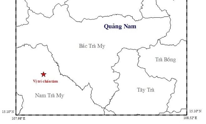 Quảng Nam: Động đất 2,7 độ Richter Vị trí nơi xảy ra động đất.
