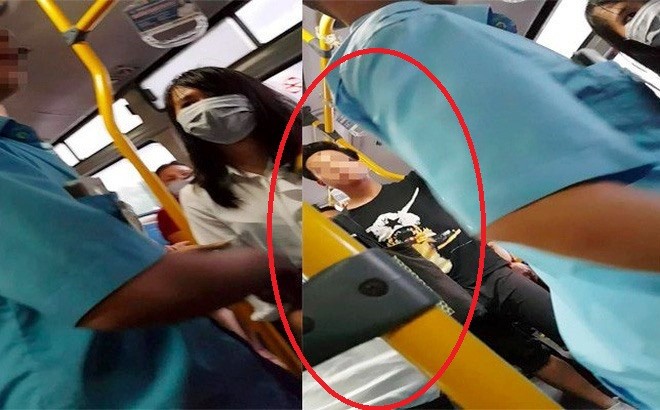 Luật sư, chuyên gia nói gì về các vụ 'tự sướng' trên xe buýt? Kẻ biến thái bị phát hiện khi “tự sướng” trên xe buýt số 01 ngày 26/6 (vòng tròn đò). Ảnh: A.T