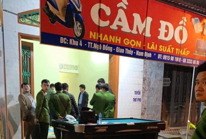 Nam thanh niên bị đâm chết tại tiệm cầm đồ Tiệm cầm đồ tại Giao Thủy, nơi xảy ra án mạng.