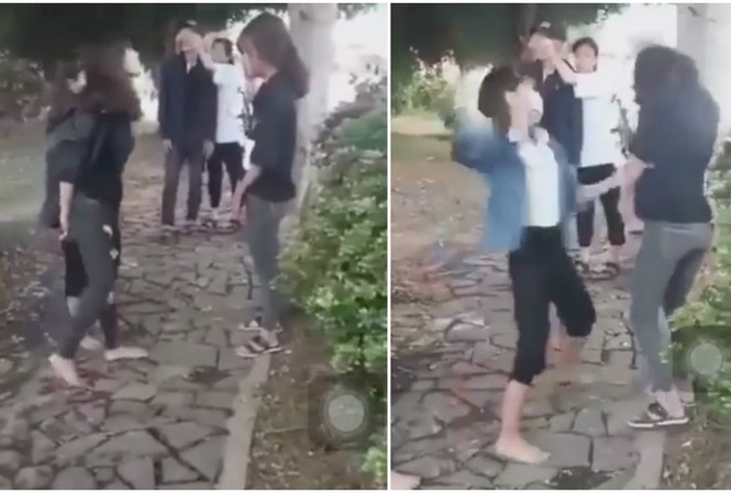 Nữ sinh đánh bạn hội đồng dã man vì tội...nói nhiều!? Nữ sinh đánh bạn. Ảnh cắt từ clip