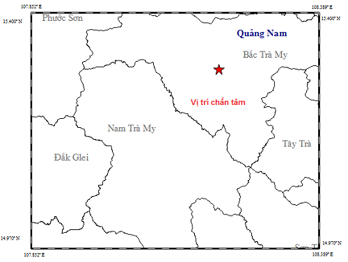 Động đất 3,8 độ richter kèm theo nổ lớn ở gần thủy điện Sông Tranh 2 Địa điểm xảy ra trận động đất 3,8 độ richter trưa nay.