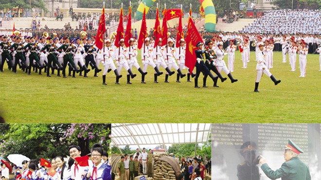 Lan tỏa âm vang Điện Biên Tổng duyệt diễu binh trong ngày đại lễ (ảnh lớn), những hoạt động chào mừng, tri ân trước và trong ngày 7/5. Ảnh: pv