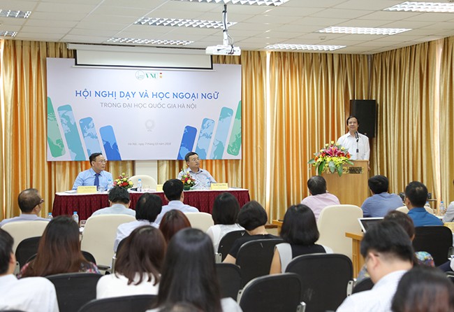ĐH Quốc Gia HN áp dụng chuẩn đầu ra năng lực ngoại ngữ Giám đốc ĐHQGHN Nguyễn Kim Sơn phát biểu tại hội nghị. Ảnh: Toản Trần/ VNU