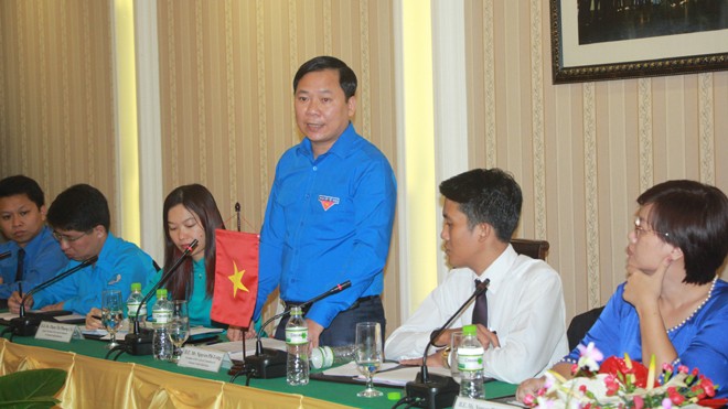 Hội đàm cấp cao Hội Liên hiệp Thanh niên Việt Nam - Campuchia 2017 Anh Nguyễn Phi Long phát biểu tại buổi hội đàm cấp cao (Ảnh: NGÔ TÙNG)