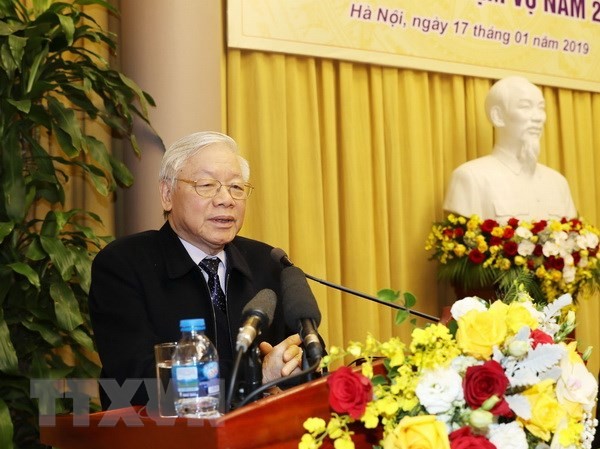 Tổng Bí thư, Chủ tịch nước dự tổng kết của Văn phòng Chủ tịch nước Tổng Bí thư, Chủ tịch nước Nguyễn Phú Trọng phát biểu tại hội nghị. (Ảnh: Trí Dũng/TTXVN)