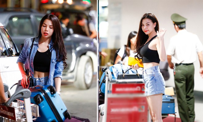 Trà Ngọc Hằng cởi áo khoác khoe eo thon ở sân bay Trà Ngọc Hằng cởi áo khoác khoe eo thon ở sân bay