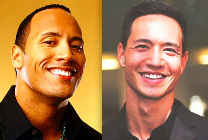 Kim Lý được báo quốc tế so sánh với siêu sao “The Rock” Siêu sao hành động Hollywood - Dwayne Johnson và diễn viên Kim Lý.