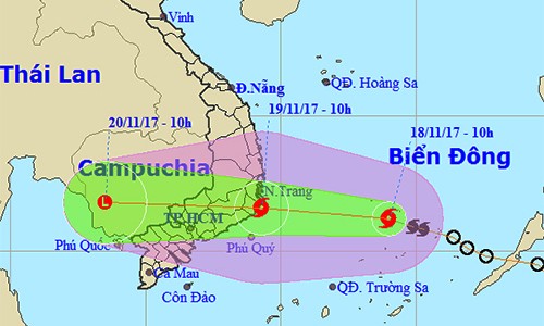 Còn gần 700 tàu chưa liên lạc được để cảnh báo ứng phó bão số 14 Dự báo đường đi của bão. Ảnh: NCHMF.