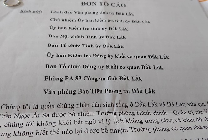 Đánh tráo nhân thân, hotgirl gội đầu thành Trưởng phòng ở Tỉnh uỷ Đắk Lắk Đơn tố cáo bà Sa gửi đến báo Tiền Phong