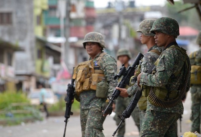 Đặc nhiệm Mỹ bất ngờ xuất hiện ở Philippines Lực lượng vũ trang Philippines ở thành phố Marawi. (Nguồn: AFP/Getty Images)