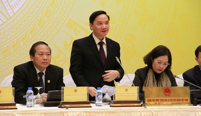 Vụ Liên Kết Việt: Bộ Công Thương trách cứ các địa phương Ông Nguyễn Khắc Định chủ trì buổi họp báo Chính phủ chiều 29/2. Ảnh: Kiên Dũng.