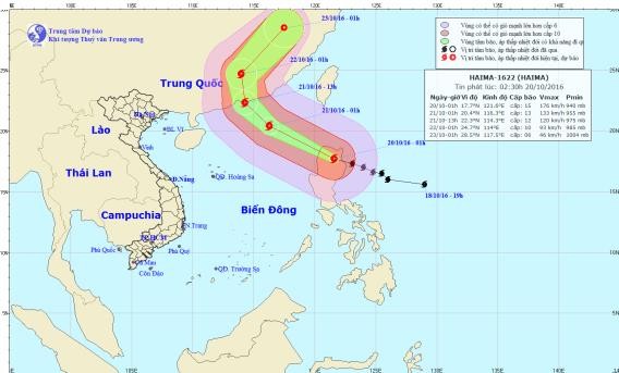 Siêu bão Haima hướng về Trung Quốc Đường đi và vị trí của cơn bão