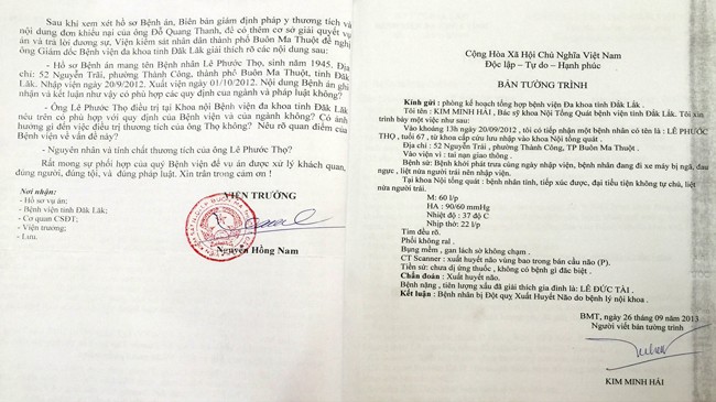 Viện Kiểm sát luận bệnh thay bác sĩ! Trang 2 văn bản của Viện Kiểm sát và tường trình của bác sĩ trực cấp cứu trong hồ sơ bệnh án