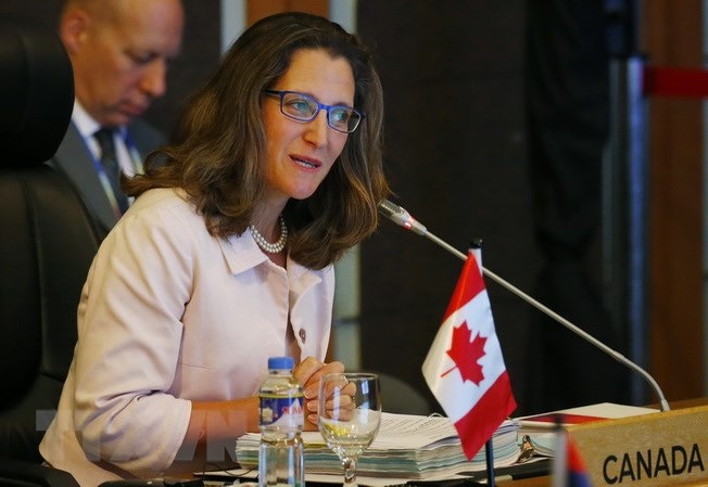 THẾ GIỚI 24H: Canada đáp trả Mỹ bằng thuế 12,6 tỷ Ngoại trưởng Canada Chrystia Freeland. (Ảnh: AFP/TTXVN)