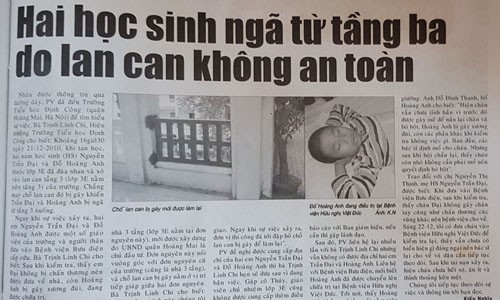 Một ngày chạy theo Đường dây nóng Bài viết “Hai học sinh ngã từ tầng ba do lan can không an toàn” theo thông tin qua đường dây nóng