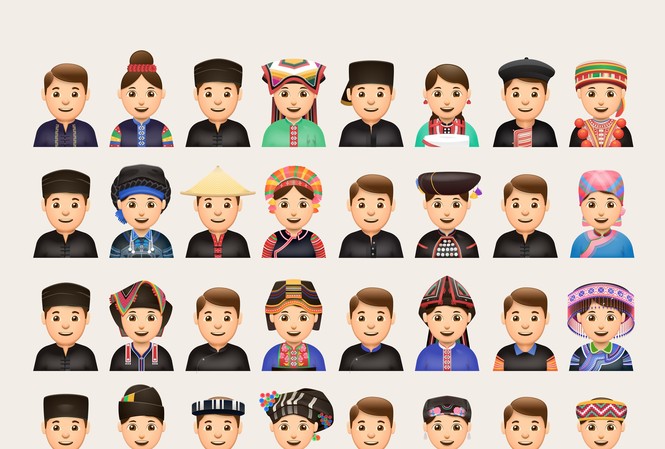 Biểu tượng nhỏ kể về Việt Nam to Một phần trong chuỗi emoji thể hiện 54 dân tộc VN