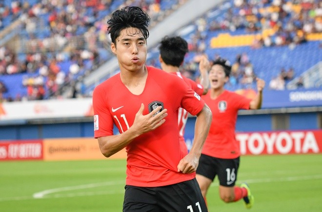 Đánh bại Iran, U23 Hàn Quốc giành vé vào tứ kết sớm Lee Dong-jun ăn mừng bàn mở tỉ số. Ảnh: AFC
