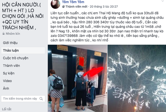 Thâm nhập đường dây mang thai hộ: Ăn, nằm và chờ…đẻ Cò mồi hoạt động rầm rộ trên mạng xã hội tìm con mồi sang Trung Quốc mang thai hộ