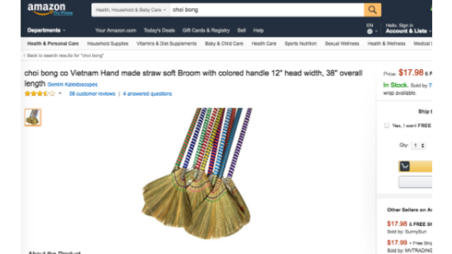 20 USD một chiếc chổi đót được rao bán trên Amazon Mặt hàng chổi đót (chổi bông) được rao bán trên Amazon với giá cao gấp 10 lần trong nước. Ảnh chụp màn hình