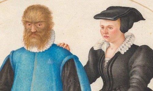 'Người đẹp và Quái vật' ngoài đời thực Hình vẽ Petrus Gonsalvus và vợ Catherine. Ảnh: Bảo tàng Nghệ thuật Quốc gia.